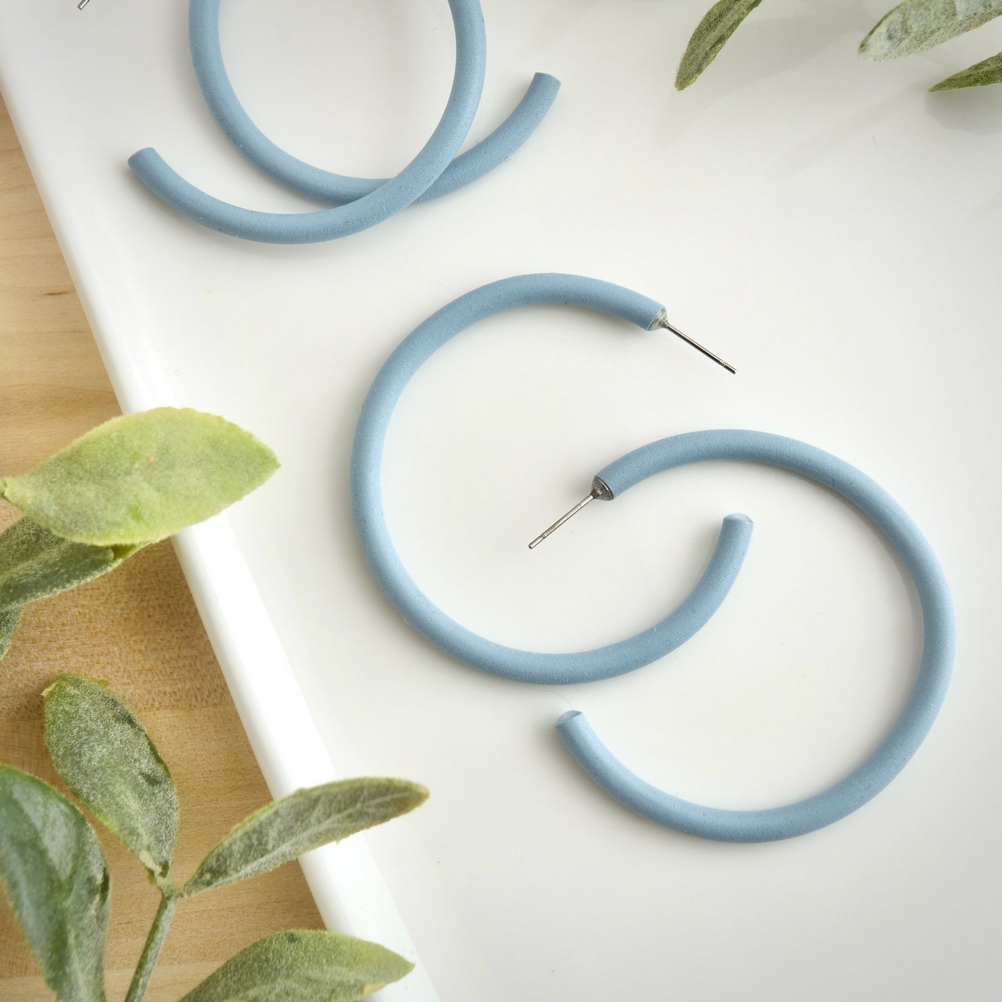 Skinny Clay Hoops in Denim