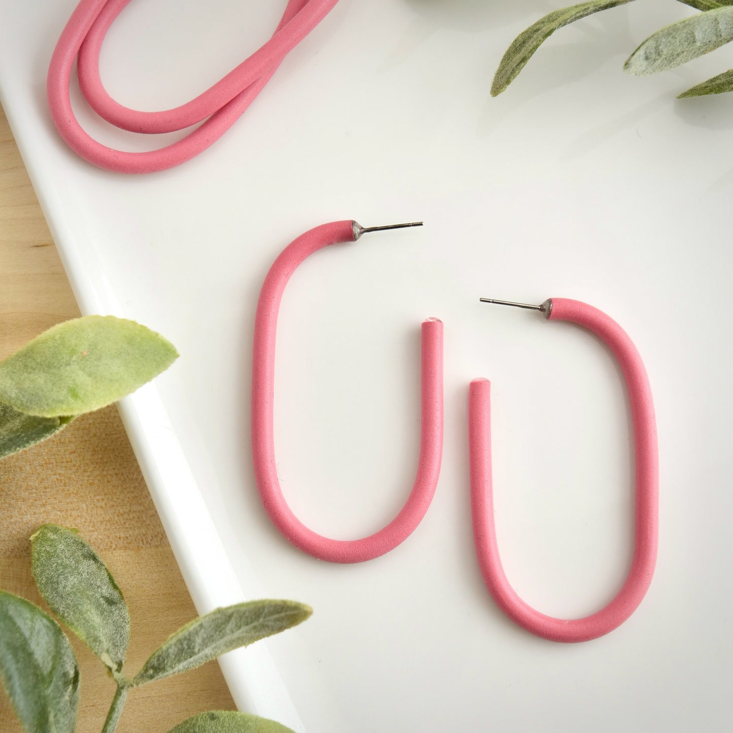 Skinny Capsule Clay Hoops in Blush