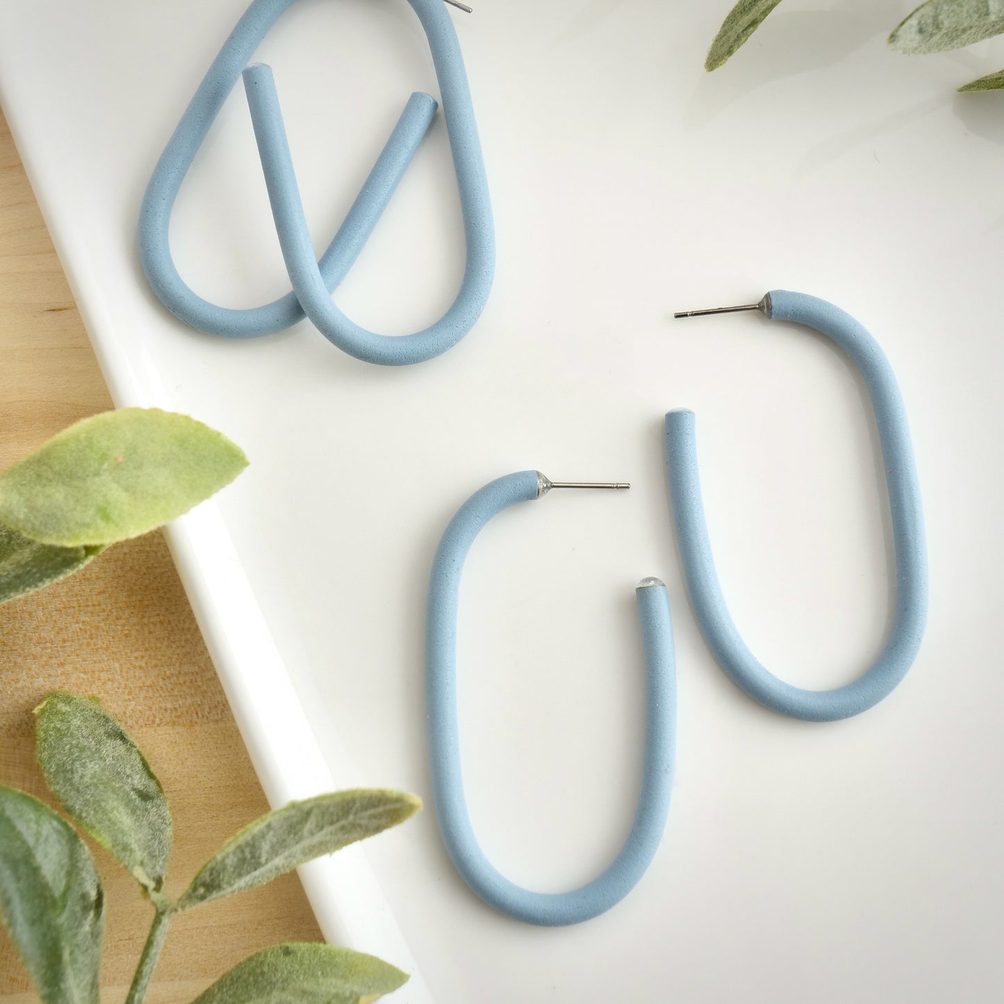Skinny Capsule Clay Hoops in Denim