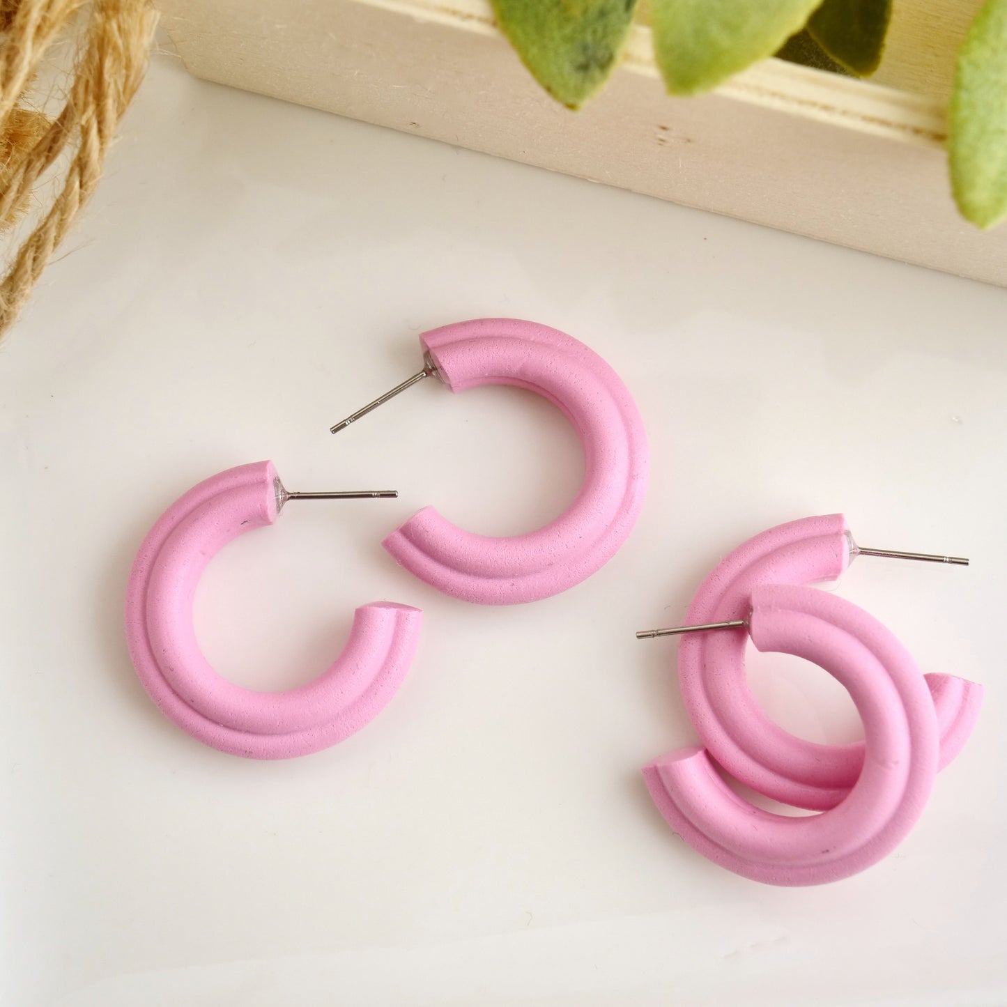 Mini Corded Clay Hoops in Light Pink Granite