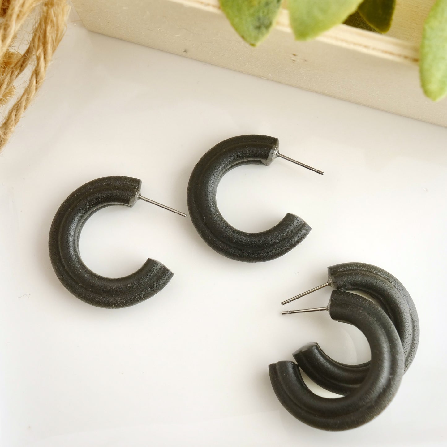 Mini Corded Clay Hoops in Black