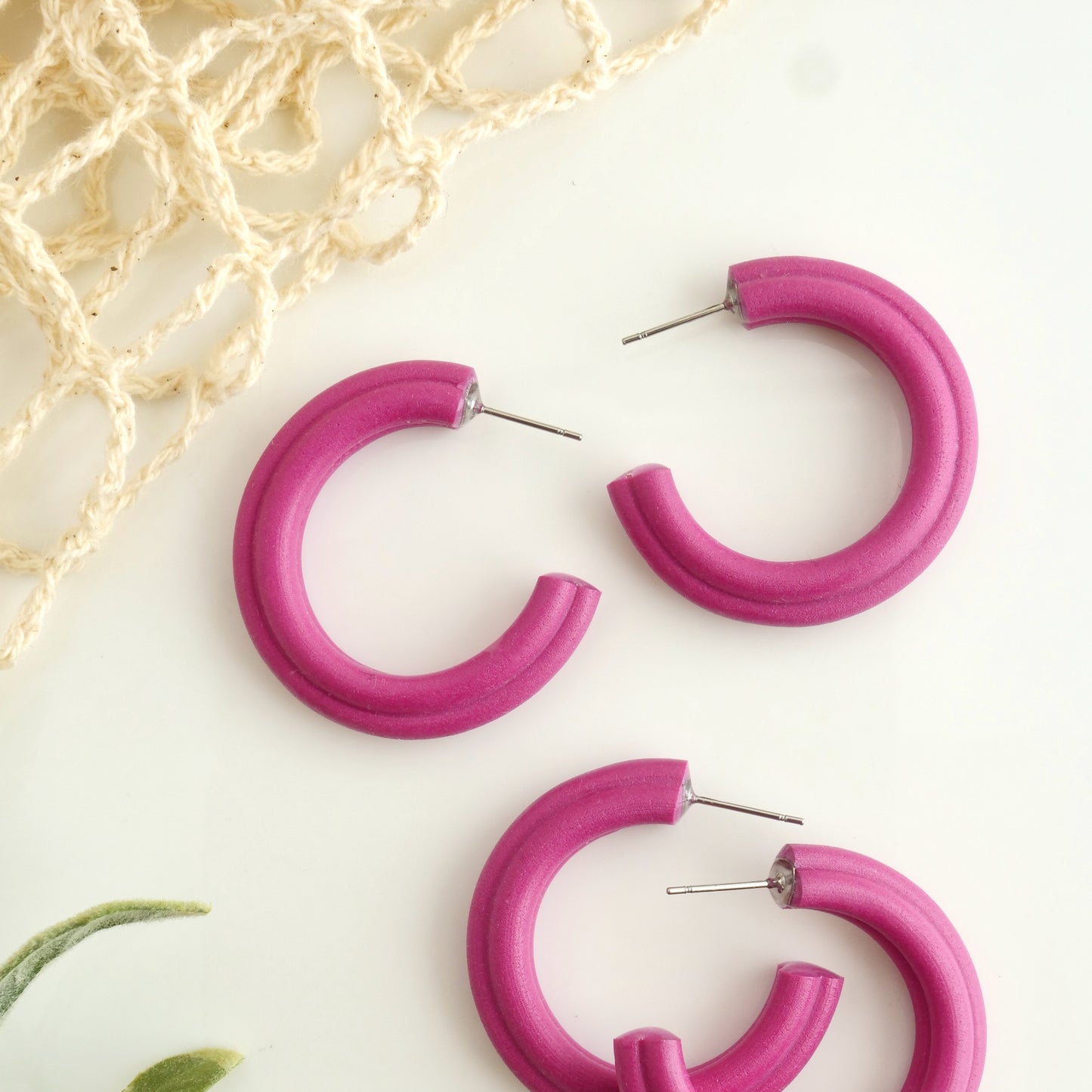 Corded Hoops in Fuchsia