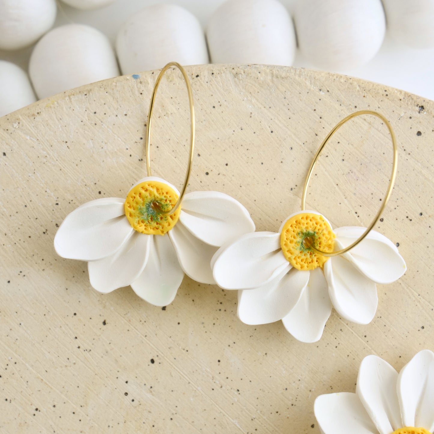 Daisy Hoops in White