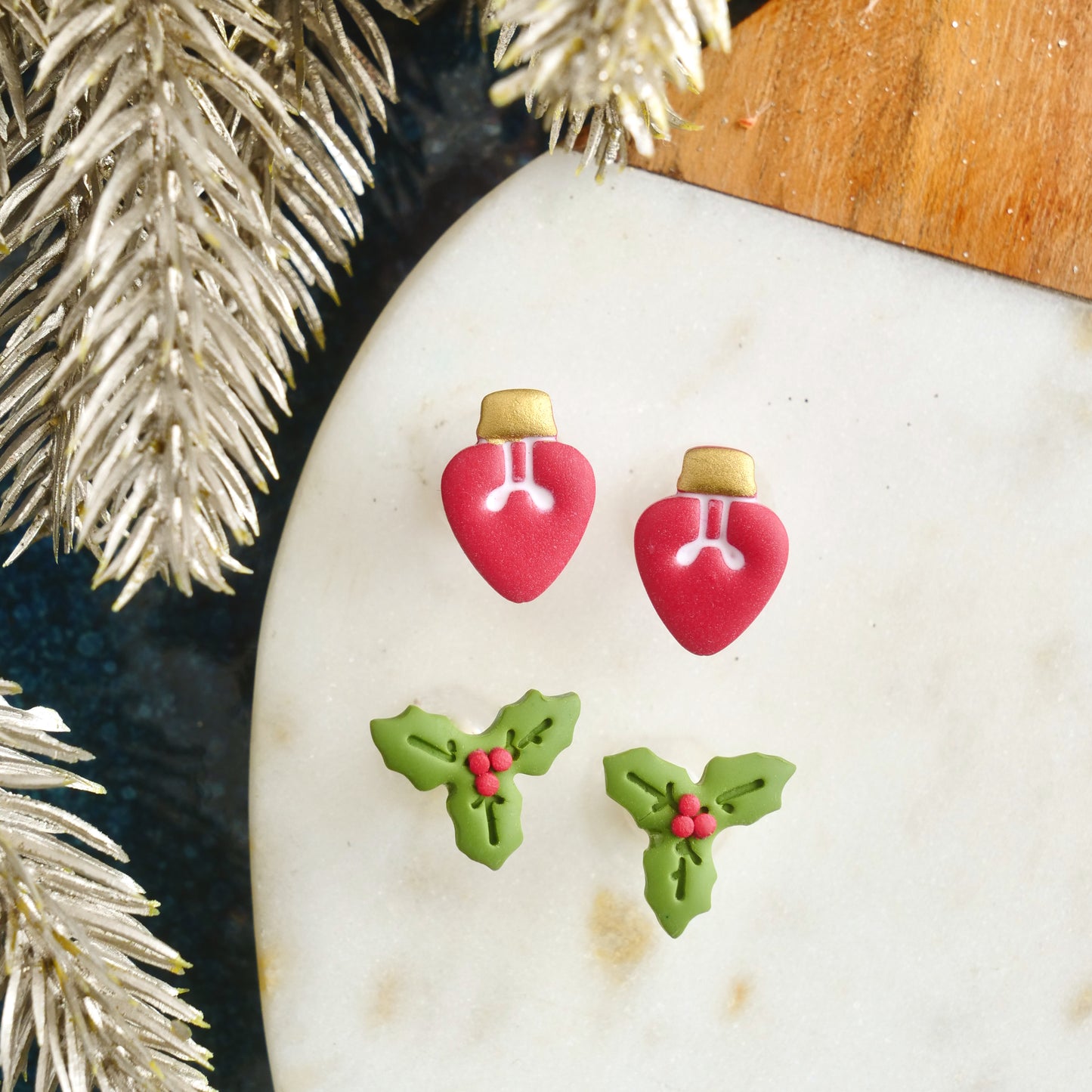 Stud Pack with Holly and Red Holiday Bulb Studs