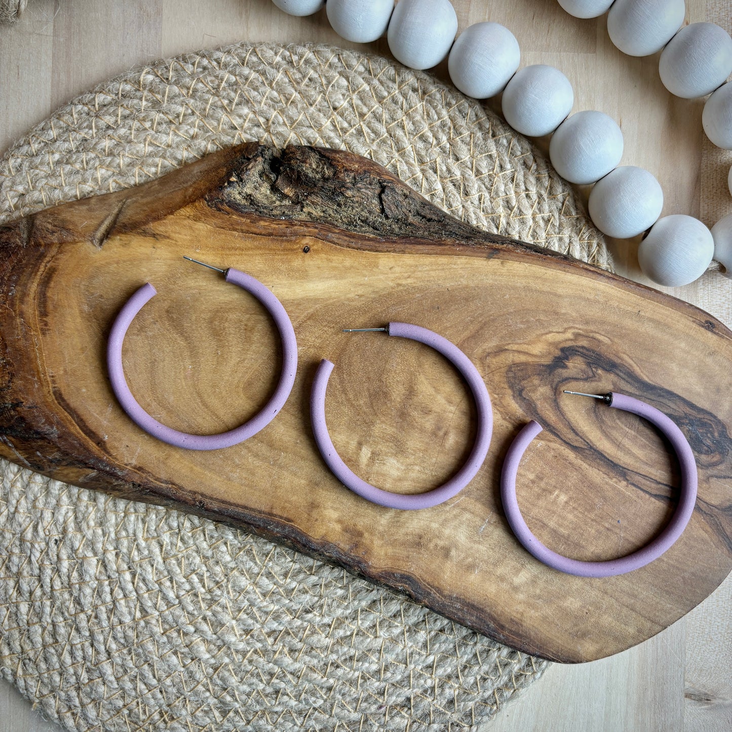 Skinny Clay Hoops in Dusty Purple