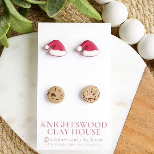 Stud 2 Pack with Santa Hats and Cookies