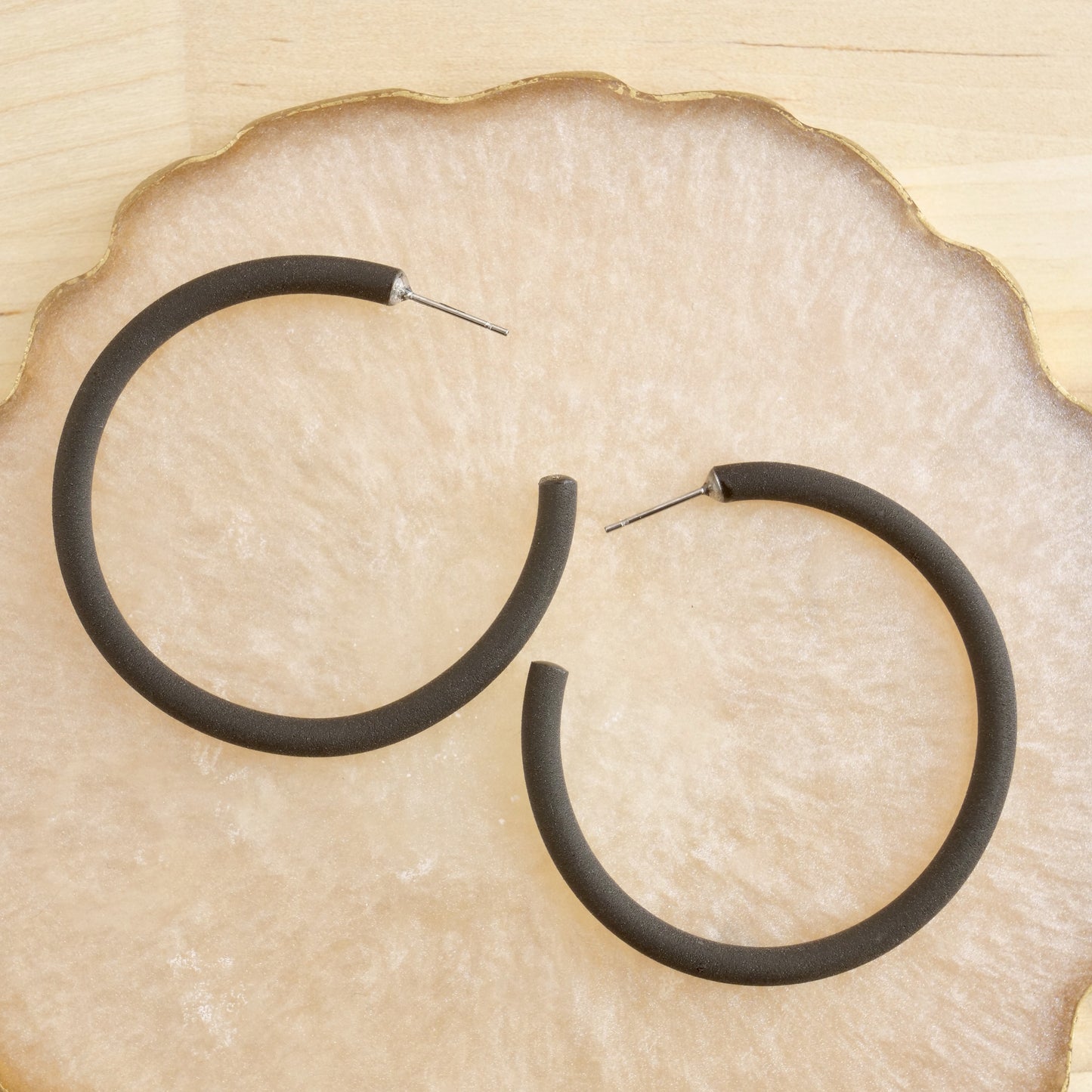 Skinny Clay Hoops in Black
