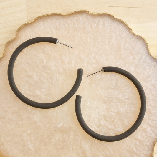Skinny Clay Hoops in Black