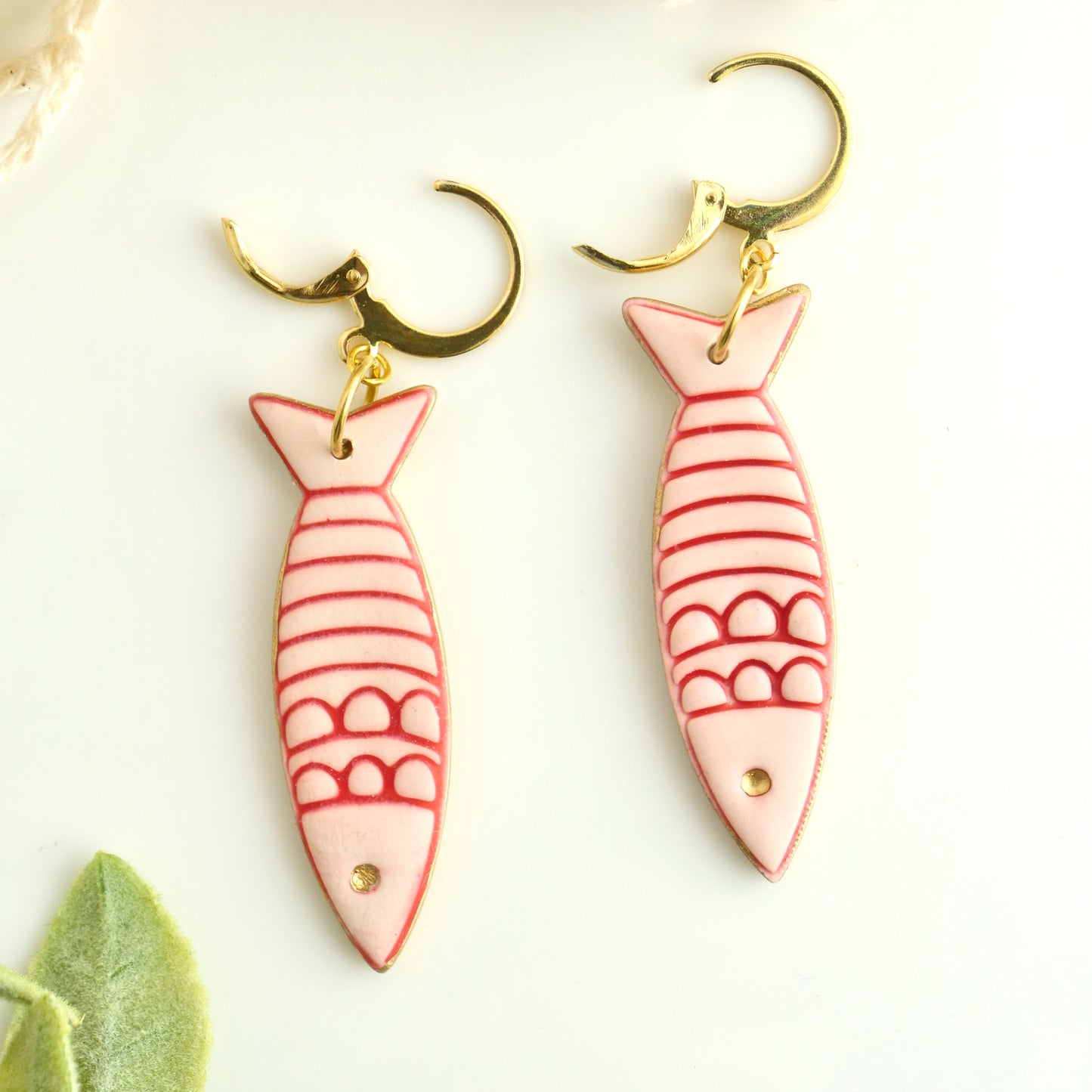 Red Sardine Dangles on Lever-Back Hooks