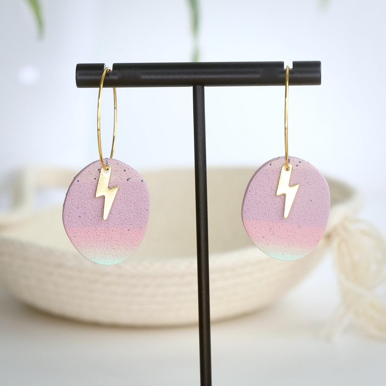 Stone Hoops in Purple Gradient Stone with Brass