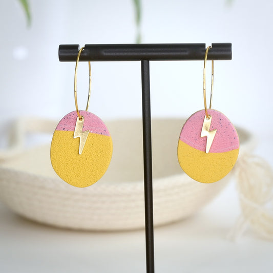 Stone Hoops in Yellow and Pink Stone with Brass