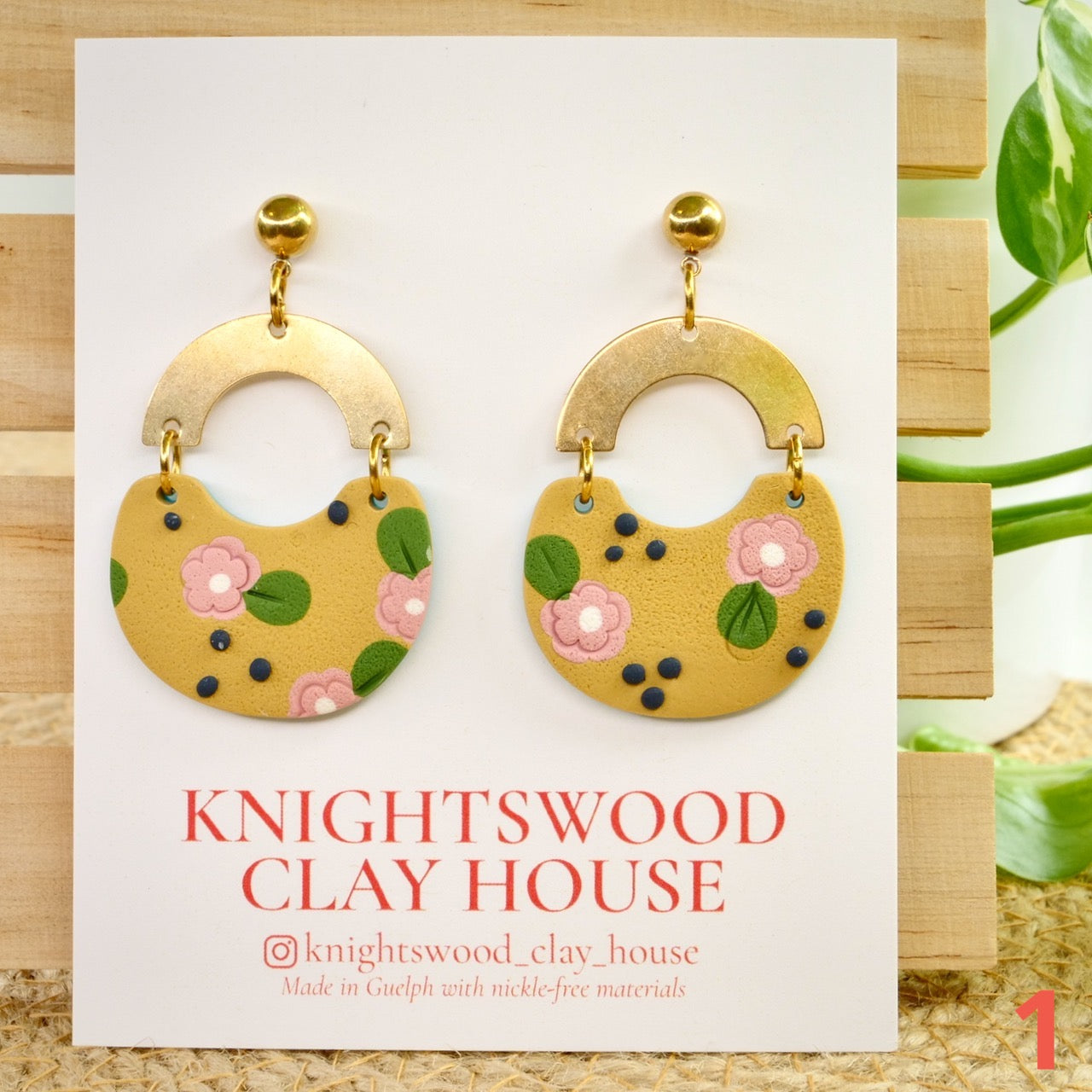 Honey Crescent Dangles in May Florals