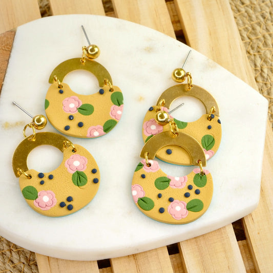 Honey Crescent Dangles in May Florals