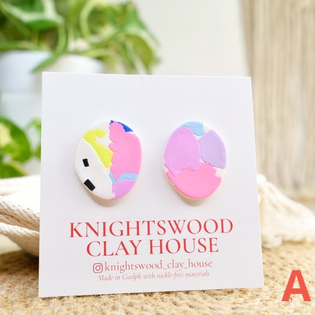 Stone Statement Studs in Neon Rip & Tear