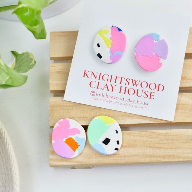 Stone Statement Studs in Neon Rip & Tear