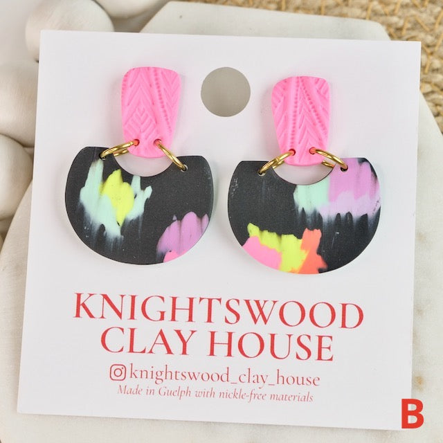 Honey Crescent Dangles in Black Neon Rip & Tear