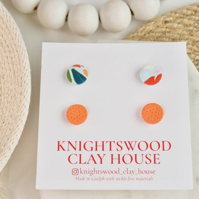 Stud 2 Pack with Micro Papaya and Papaya Floral
