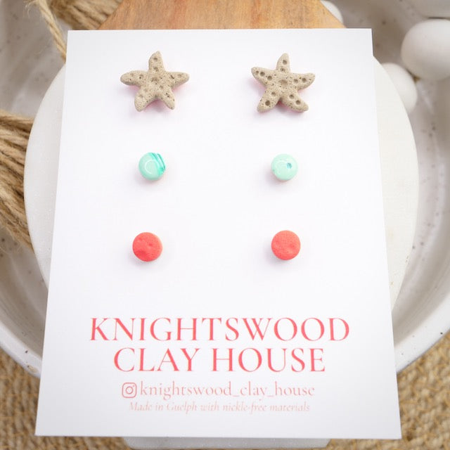 Stud 3 Pack with Starfish Studs, Mini Micro Mermaid Bubbles Studs, and Coral Mini Micro Studs