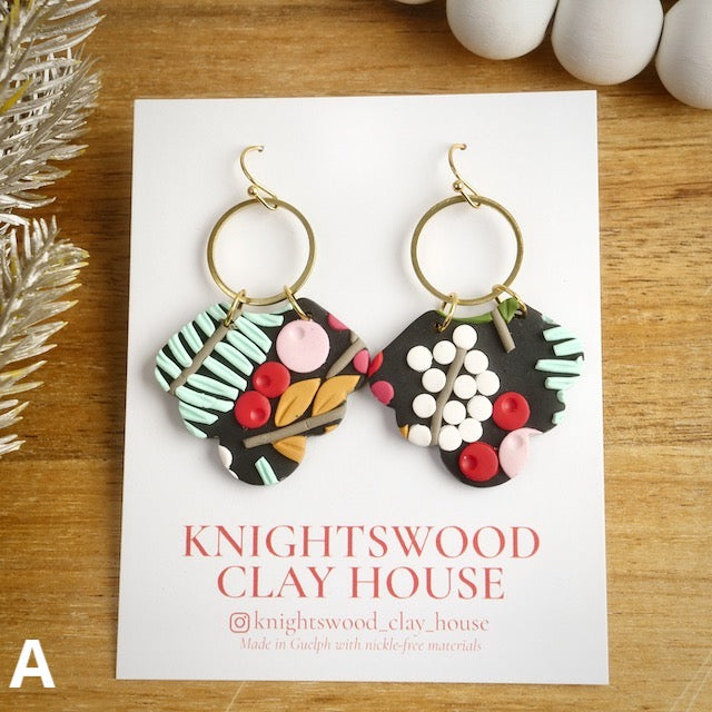 Carol Dangles in Vintage Botanical with Stainless Steel Hooks