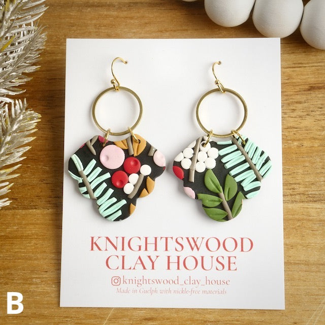 Carol Dangles in Vintage Botanical with Stainless Steel Hooks