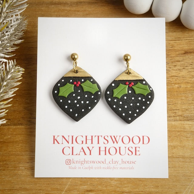 Holly Ornament Dangles with Polka Dots