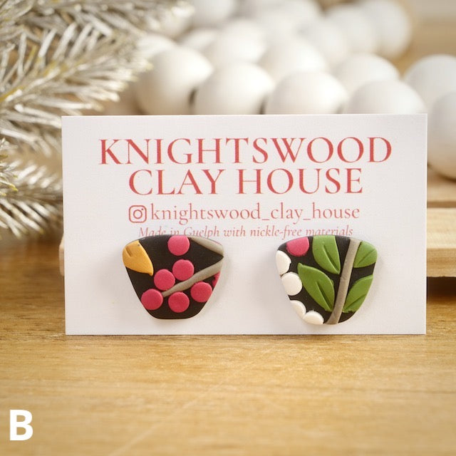 Trapezoid Studs in Vintage Botanical