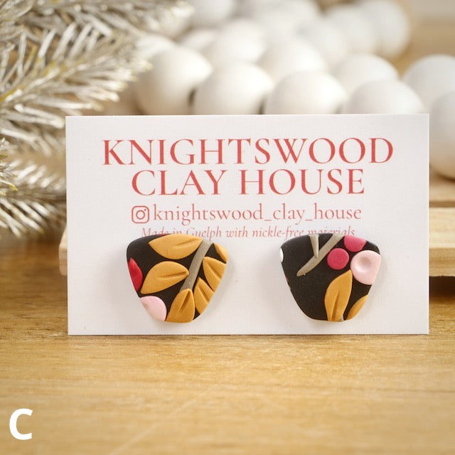 Trapezoid Studs in Vintage Botanical