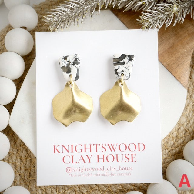 Howlite Stone Dangles with Brass Leaves