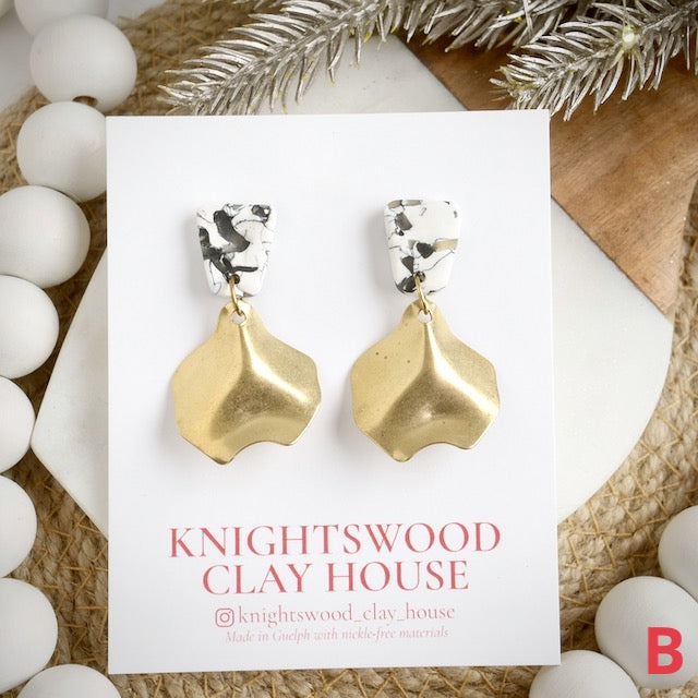Howlite Stone Dangles with Brass Leaves