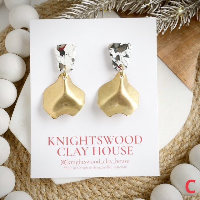 Howlite Stone Dangles with Brass Leaves