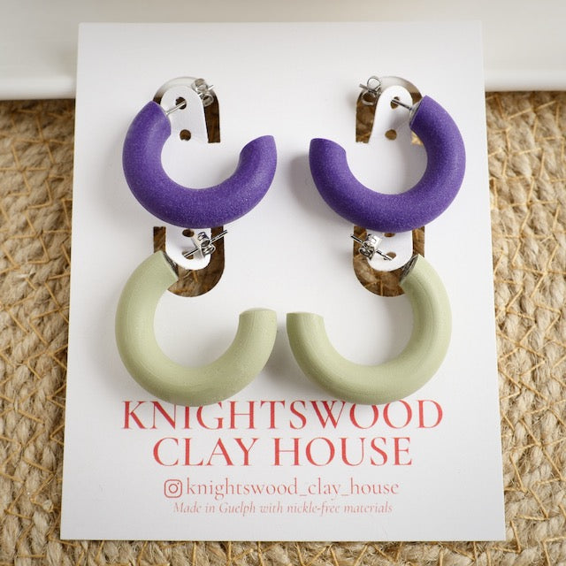 Combo Pack: Micro Clay Hoops in Sage and Royalty Purple