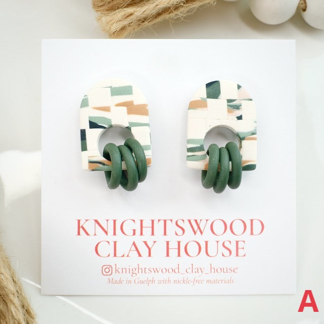 Munroe Statement Studs in Checkerboard with Dusty Teal