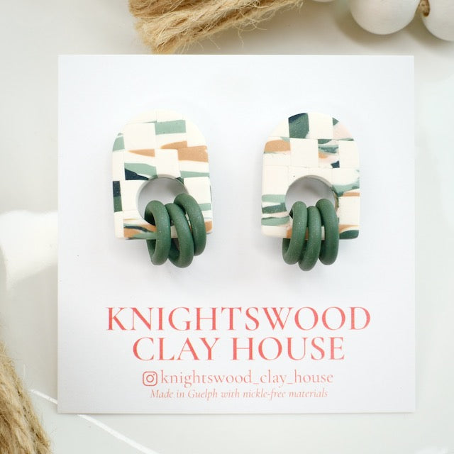 Munroe Statement Studs in Checkerboard with Dusty Teal