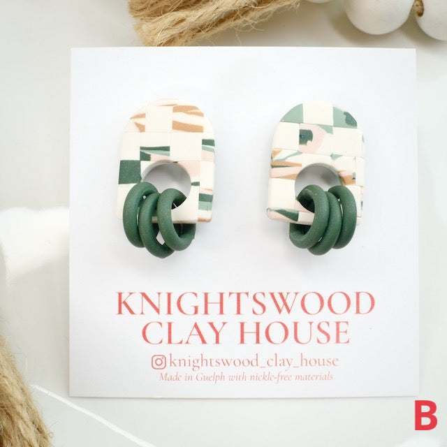 Munroe Statement Studs in Checkerboard with Dusty Teal