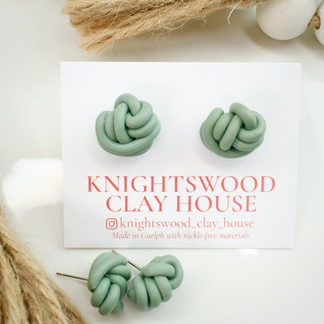 Handmade Knot Studs in Dusty Seafoam