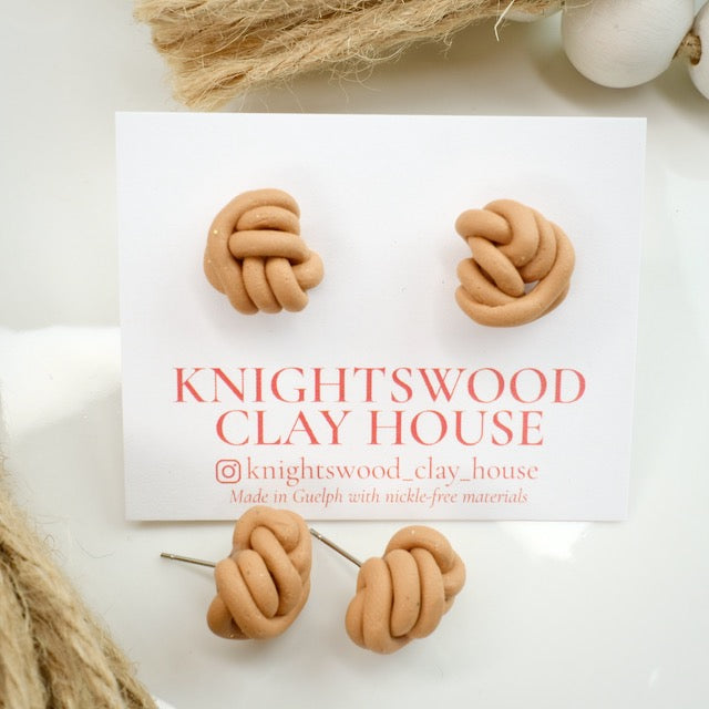 Handmade Knot Studs in Caramel