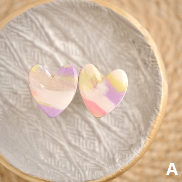 Heart Studs in Iridescent Marble