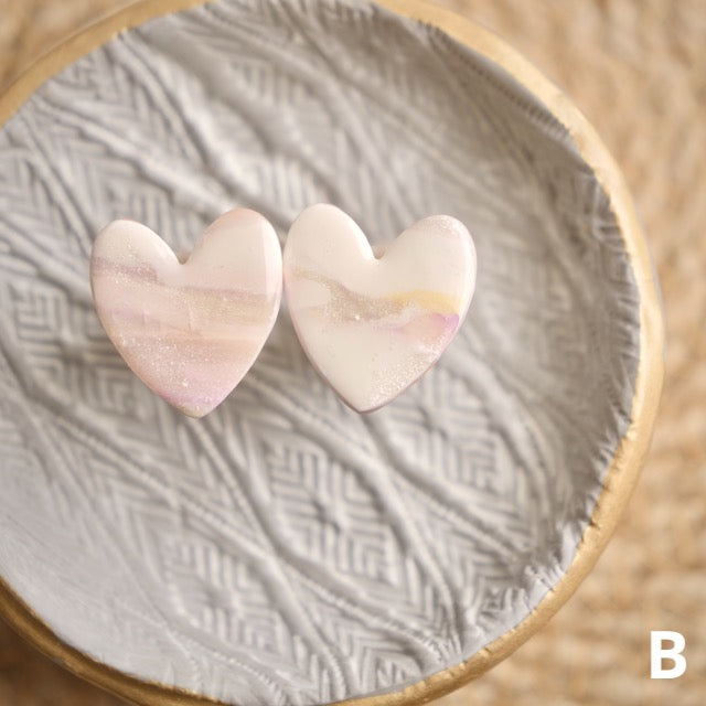 Heart Studs in Iridescent Marble