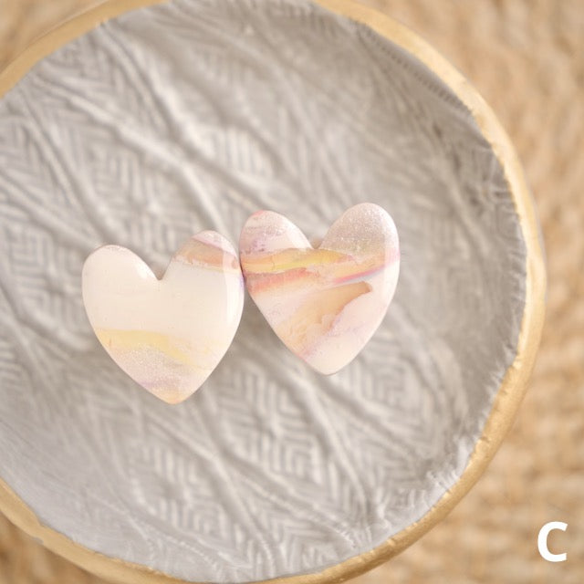 Heart Studs in Iridescent Marble