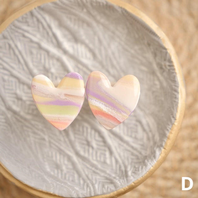 Heart Studs in Iridescent Marble