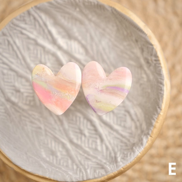 Heart Studs in Iridescent Marble