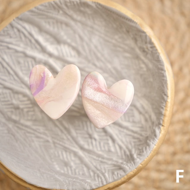 Heart Studs in Iridescent Marble