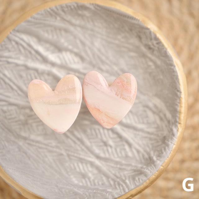 Heart Studs in Iridescent Marble