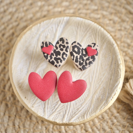 Stud 2 Pack- Leopard Print and Red Heart Studs