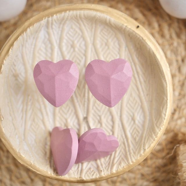 Geo Heart Studs in Rose Pink