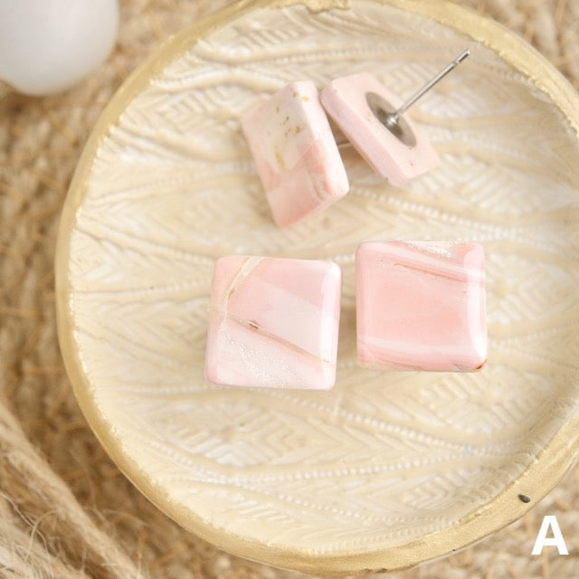 Square Studs in Pink Opal