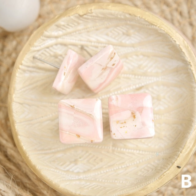 Square Studs in Pink Opal