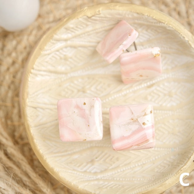 Square Studs in Pink Opal