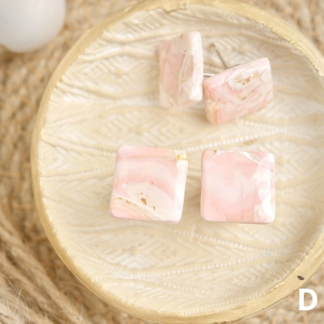Square Studs in Pink Opal