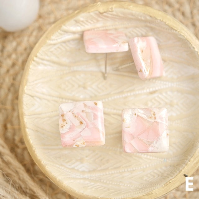 Square Studs in Pink Opal